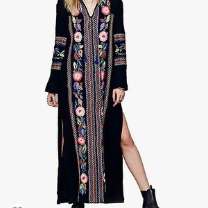 Boho Maxi Dress with Floral Accents